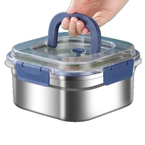 Image of Tanjiae Stainless Steel Lunch Box with Lid and Lock Clips, 1500ml Food Storage Container with Handle and Clear Top, Square Metal Food Container for Kitchen and Meal Storage (2PCS)