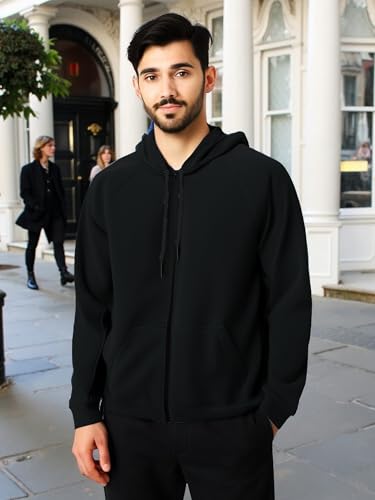 Image of Mens Zipper Hoodie Jacket Cotton Hooded Sweatshirt for Men Stylish Travel Wear Winter Outfit, Full Sleeve Fashion Dress for Man Casual Look