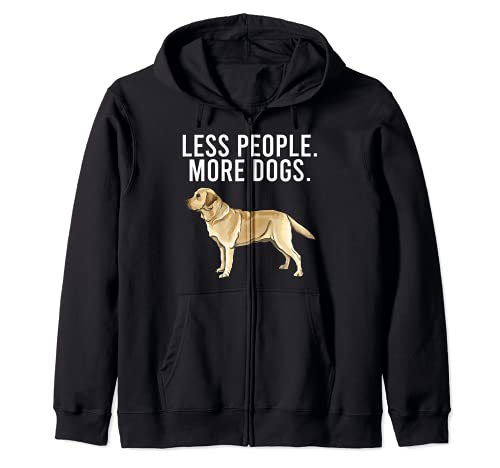Less People More Dogs Yellow Labrador Retriever Funny Zip Hoodie, Black