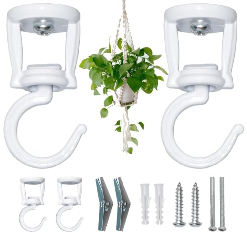ONIKK Ceiling Hooks for Hanging Plants Heavy Duty Metal Plant Hooks for Ceilings Screw-in Hooks for Hanging Birdfeeders Lamps Planters Outdoor Decorative Hooks up to 33 lbs. (2 White)