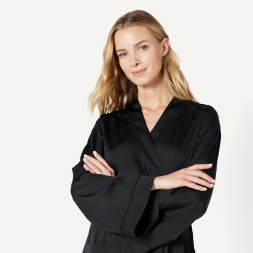 Amazon Essentials Women's Relaxed-Fit Satin Sleep Robe, Black, Medium - image 4