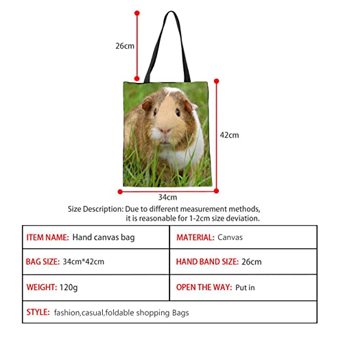 Dolyues Cute 3D Animal Guinea Pig Print Canvas Tote Bags for Women with Pockets,Large Size Reusable Shopping Shoulder Bags - Image 2