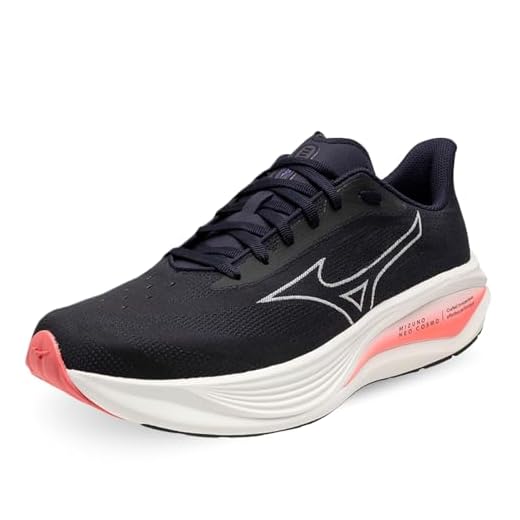 Mizuno Neo Cosmo - Zapatillas de correr para hombre, color azul barítono azul/nieve blanca/raya, ligeras, 245 g, Blue Granite Icelandic Blue Strikingcoral, 45 EU