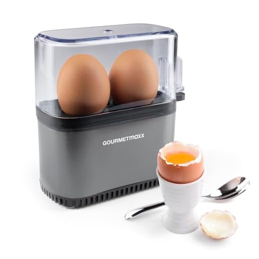 GOURMETmaxx Eierkoker voor 2 eieren, eierboiler met eierprikker in maatbeker, 3 hardheidsgraden voor je eierdopje, design eierkoker klein, vaatwasmachinebestendige onderdelen