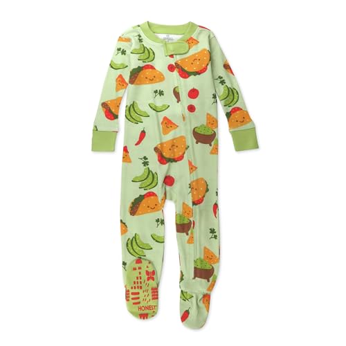 HonestBaby Non-Slip Footed Pajamas One-Piece Sleeper Zip-Front Pjs 100% Organic Cotton for Baby Boys, Taco Time, 18 Months
