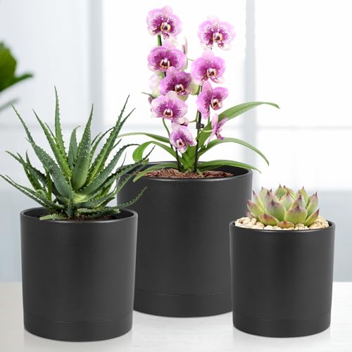 image for Meowell 6/5/4 inch Flower Pots, Set of 3 Cylinder Plant Pots for Small
