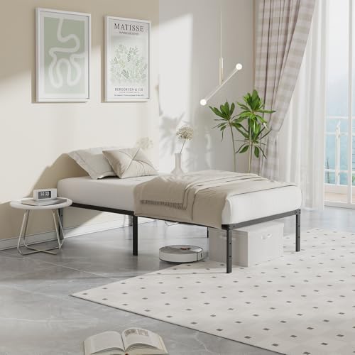 Image of Sweetcrispy Twin XL Size 12 Inch Platform Bed Frame, Heavy Duty Metal Foundation Frame, Noise-Free Sturdy Steel Slats, Underbed Storage, No Box Spring Needed, Quick Setup