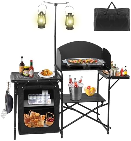 CDEN Camping Kitchen Station, Camping Table, Grill Table, with Li...