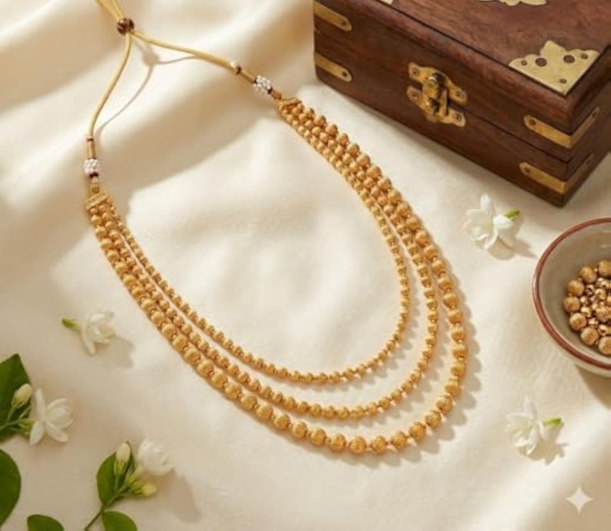 Women's Classic Gold Plated Multi Strand Gold Bead Necklace