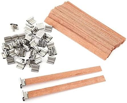 iKalaa® Wooden Wick for Candle Making | Candle Wick with Iron Stand | Handmade DIY Scented Candle Holder Craft Supplies Natural Wood (10 cm, Pack of 10)