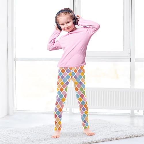 ALAZA Girls' Leggings Children's Yoga Pants Skinny Printed Dance Trellis Geometric Lattice Colorful Comfortable 4T3