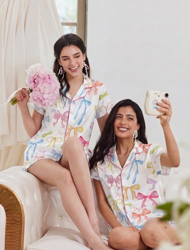 Image of Ekouaer Pajamas Set for Women Short Sleeve Sleepwear Button Down Pjs Soft 2 Piece Lounge Sets XS-XXXL