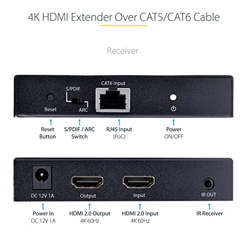 StarTech.com 4K HDMI Extender Over CAT5/CAT6 Cable, 4K 60Hz HDR Video Extender Up to 230ft (70m), HDMI Over Ethernet Cabling - Image 3
