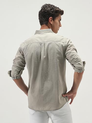 Image of Urbano Fashion Men's Cotton Full Sleeve Regular Fit Casual Solid Slub Shirt with Spread Collar