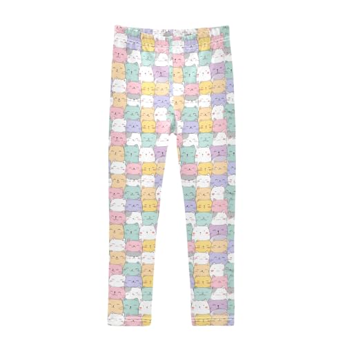 Corlorful Cute Cats Pattern Girls Leggings Kids Yoga Pants Athletic Tights Pants 4-10 Years