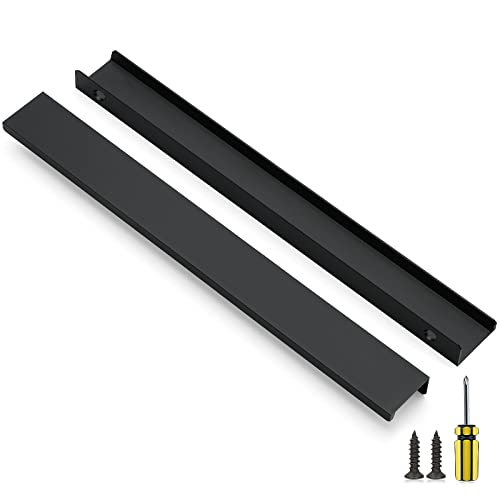 Image of Ravinte 3 Pack Finger Pulls for Cabinets 300mm /11.81 inch Length Black Pulls | 256mm /10 inch Hole Center Concealed Handles, Tab Handle Profile, Minimal Look, For Kitchen Drawers Tab Handle