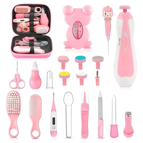 Image of Baby Healthcare and Grooming Kit, 26 in 1 Portable Baby Safety Care Set with Hair Brush Comb Nasal Aspirator Electric Nail Trimmer Set Baby Essentials kit for Newborn Boys Girls (Pink)