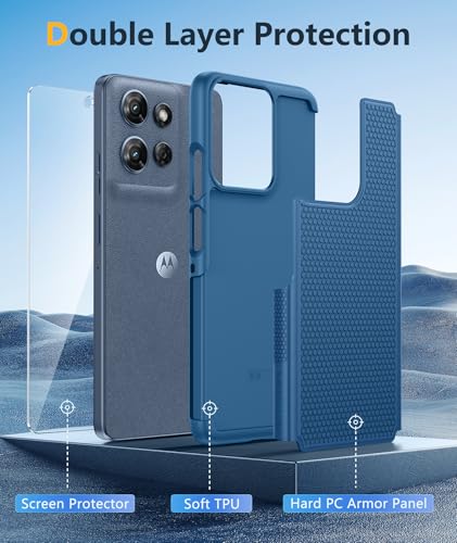 Image of FNTCASE for Moto G 2026 /2025 Case: Moto G Play 2026 /Moto G Power 2025 Case Dual Layer Military Protective Heavy Duty Cell Phone Cover with Screen Protector Shockproof Rugged Non Slip Textured (Blue)