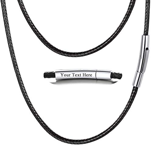 PROSTEEL Black Leather Rope Necklace Engrave Custom Name Minimalist Chain Men Women Gift