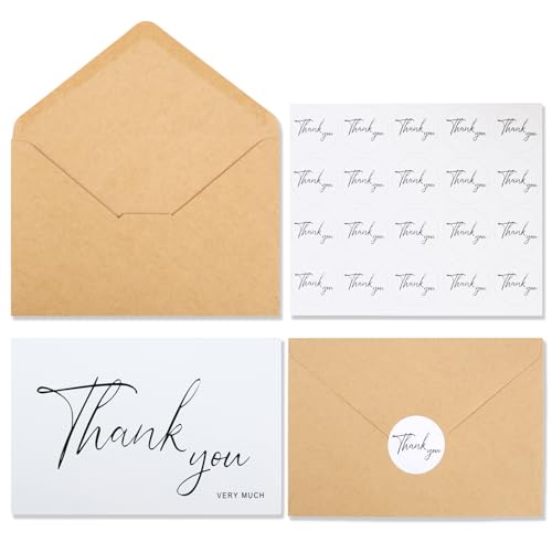 Joyberg Thank You Cards With Envelopes 34 pack, 4x6 Inch White Thank You Envelopes are Suitable for Weddings, Graduations, Funer