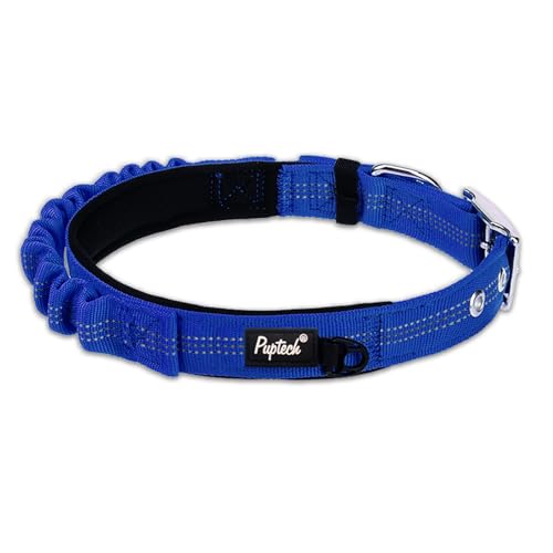 PUPTECK 犬 首輪 ペット用品 メッシュ 調整可能 夜間反射 しつけ 訓練 安全対策 耐久性 丈夫 通気性 柔らかいパッド入り 負担がない 毛挟まれ防止 ソフト 着脱簡単 散歩 お出かけ おしゃれ ドッグ 小型犬 中型犬 大型犬 柴犬 (紺色 Lサイ