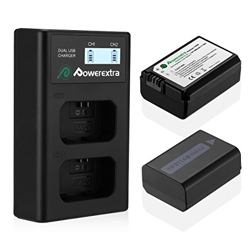 NP-FW50 Battery and Smart LCD Display Dual USB Charger Compatible for Sony ZV-E10, Alpha a6500, a6300, a6000, a7s, a7, a7s ii, a7s, a5100, a5000, a7r, a7 ii Camera