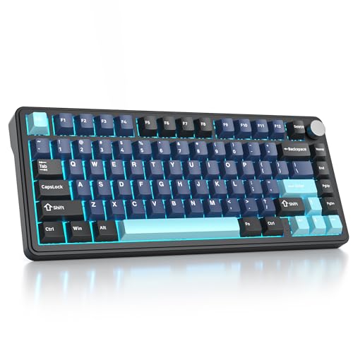 Image of Surmen M75 Thocky Gaming Keyboard Board 75% Wireless, BT5.0 /2.4Ghz /USB Bluetooth Mechanical Gaming Keyboard with 5-Layer Padding (Deep Sea)