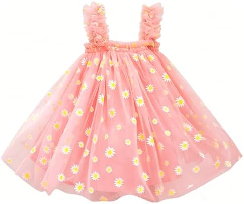 AGQT Baby Girls Daisy Tutu Dress Sleeveless Tulle Tutu Dress Princess Birthday Party Babydoll Dresses Pink Daisy-Lace Size 18-24 Months