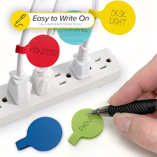 Image of Cable Labels - Wrap-It Storage - Circles, Multi-Color (36-Pack) - Color Coded Labels for Organizing, Wire Tags Write on Surface for Labels for Charging Cords and Electronics