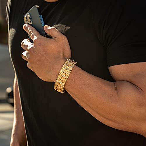 Image of LIFETIME JEWELRY 23mm Gold Nugget Bracelet Men & Women - Thick Real 24K Gold Plated Bracelet - Heavy Chunky Statement Bracelet with Lifetime Replacement