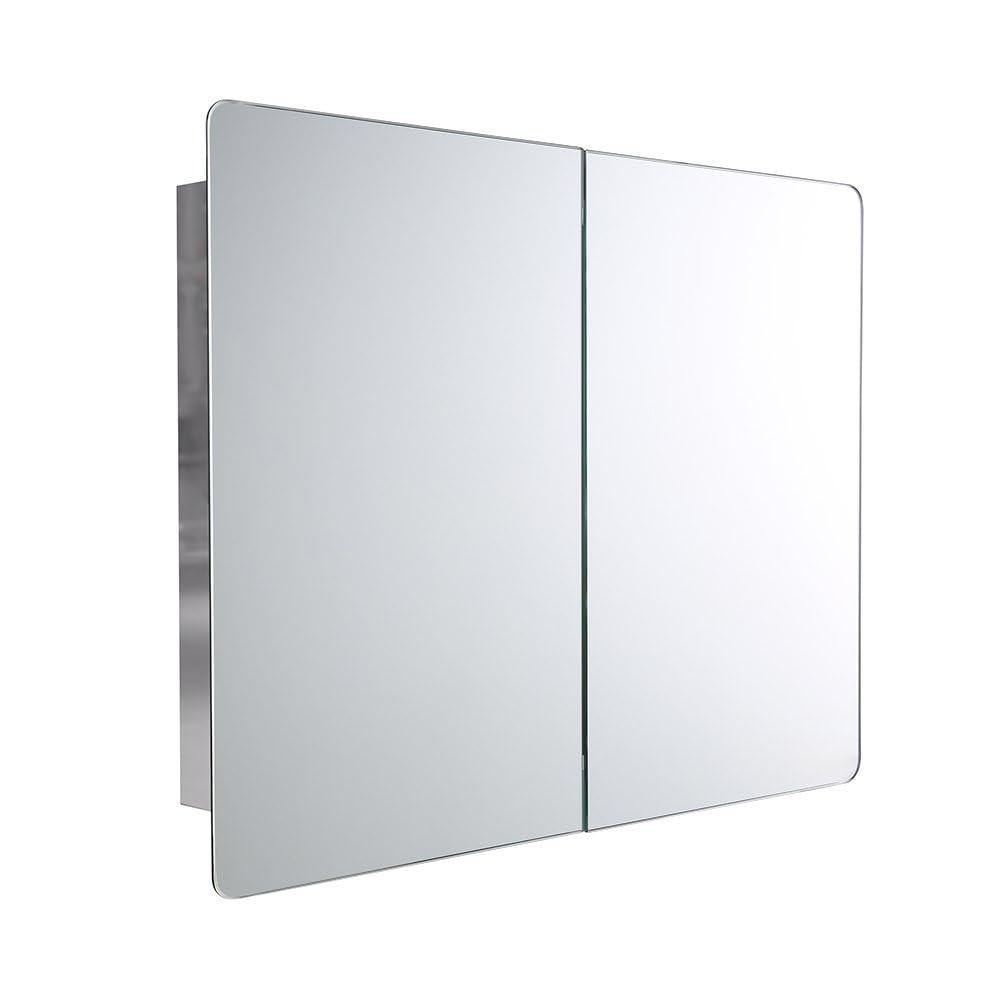 iBathUK Malmo Wall Mounted Stainless Steel Bathroom Mirror Cabinet, Modern Double Door Storage Unit with 3 Shelves, 600 x 800mm