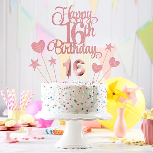 16th Birthday Cake Decorations, 16th Birthday Candles Cake Numeral Candles and Glitter Happy 16th Birthday Cake Toppers Set for Birthday Party Supplies (Rose Gold) - Image 3