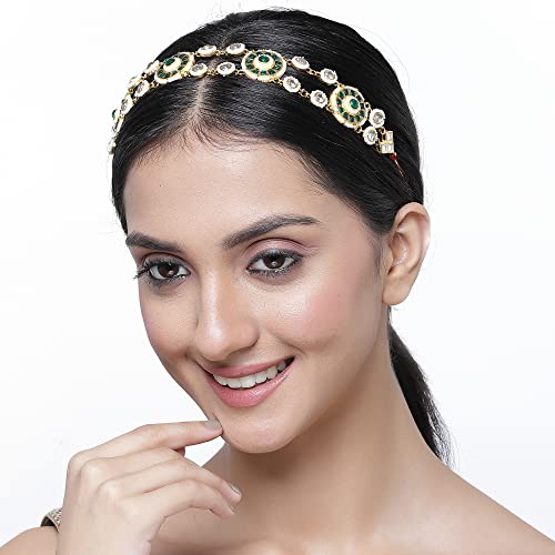 Gold-Plated Borla Style Matha Patti with Multi-Colour Stones