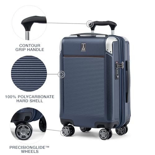 Image of Travelpro Platinum Elite Hardside Expandable Carry on Luggage, 8 Wheel Spinner, TSA Lock, Hard Shell Polycarbonate Suitcase, True Navy Blue, Compact Carry on 20-Inch