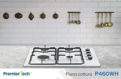 Premiertech Piano Cottura A Gas, 4 Fuochi, 60Cm, Smaltato Bianco, Da Incasso 56X48Cm, Acciaio Inox, Predisposto Metano E Kit Ugelli Gpl Inclusi, P460WH - 8