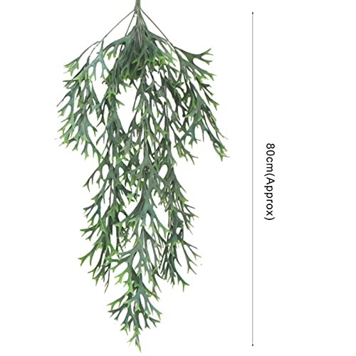 Curfair Artificial Rattan Artificial Fake Flowers, Wall-Mounted Vibrant Color Realistic Home Decoration Plastic Fake Fern Green Plant Staghorn Leaf For Wedding Green #TOP4