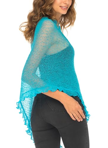 Image of SHU-SHI Women's Sheer Knit Poncho Shrug Lightweight Asymmetrical Ruffle Wrap Dressy Summer Shawl Cover Up Top