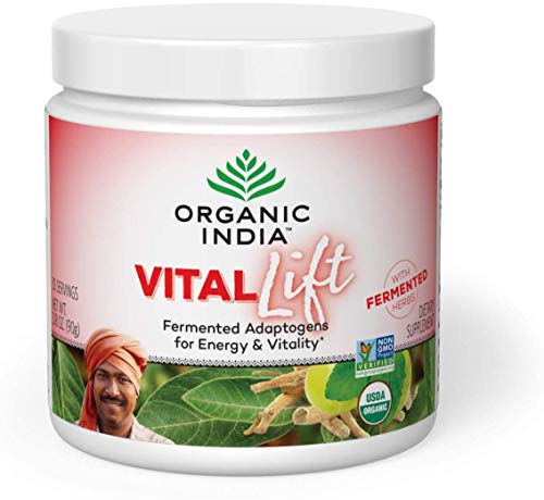 Organic India Vital Lift Herbal Powder - Fermented Adaptogens for Energy & Vitality, Immune System Support, Stress Response Support, Vegan, Gluten-Free, Fairtrade - 1 Canister, 3.17 oz (30 Servings)