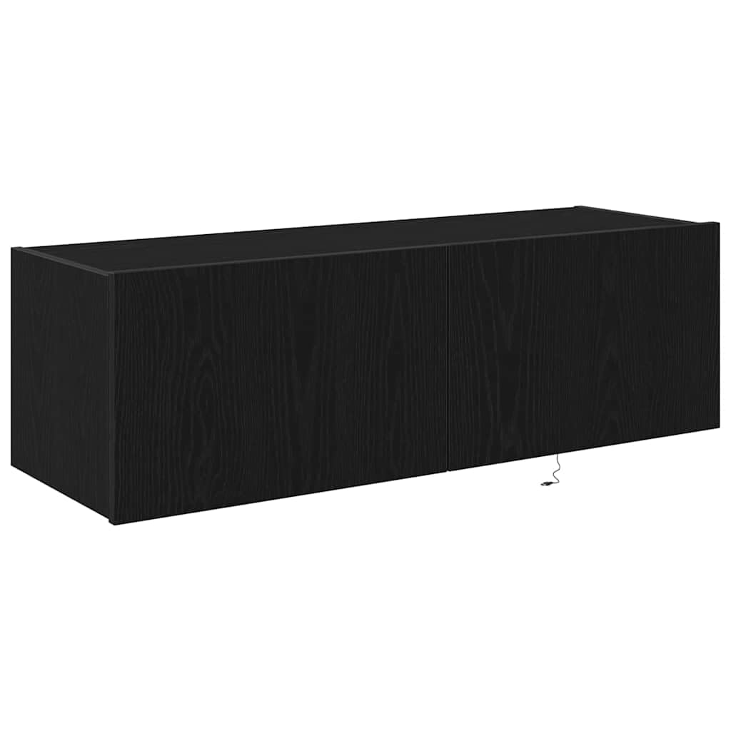 Szafka ścienna pod telewizor, zestaw 2 sztuk, wygląd czarnego dębu, 100 x 35 x 31 cm, nowoczesny regał wiszący do salonu, konsola medialna z oświetleniem LED