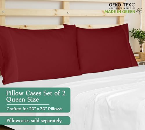 Image of Royale Linens Queen Pillowcase Set of 2 - Bed Pillow Cover - 20 inch x 30 inch - Red Pillowcases - 1800 Brushed Microfiber, Wrinkle & Fade Resistant - Soft & Cozy- Queen Size Pillow Case (Queen, Tango Red)