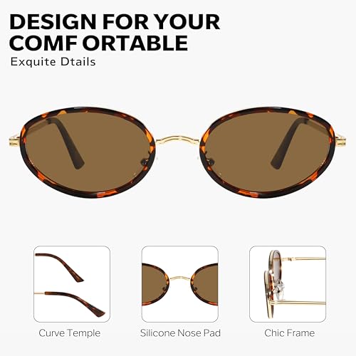 Image of boten Retro Oval Sunglasses for Women 90s Small Gold Frame Sun Glasses Lightweight Cute Chic Sunnies