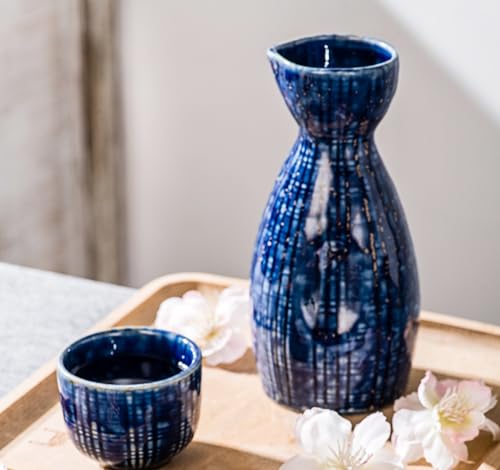 UNICASA Sake Set 5 Pieces,Traditional Sake Cups, Ceramic Cup Crafts Wine Glasses, Include One Sake Bottle 210ml and Four Sake Cups 50ml