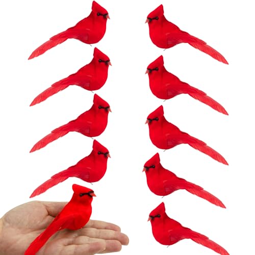 QINJIEJIE 10PCS Cardinals Birds for Clip On Christmas Tree Ornaments,