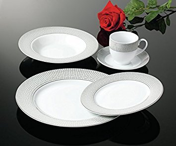 Royalty Porcelain 20-Piece White & Silver Dinnerware Set, Fine Porcelain, Service for 4