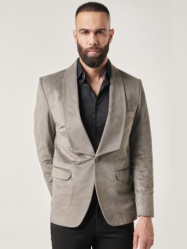 Image of MR BUTTON Grey Slim-Fit Single Breasted Broad Lapel Blazer