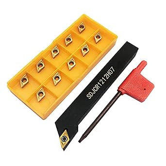 GBJ 93 Degree External Right Hand Turning Holder 1/2" SDJCR 1212H07 with Wrench + 10pcs 55 Degree Diamond Carbide Turning Inserts DCMT21.51 DCMT070204 for Stainless Steel