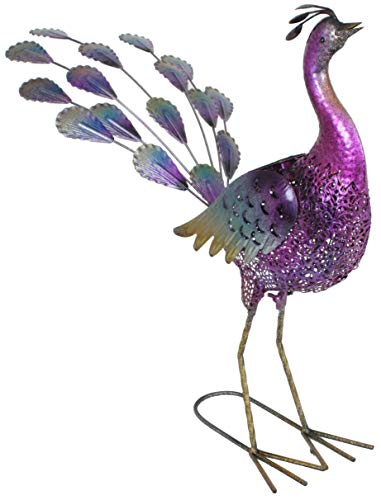 Solar Gartenskulptur für Außen Gartendeko Figur Terrassen Skulptur Akku im Pfau Design Metall bunt LED LxBxH 62x32x55 cm