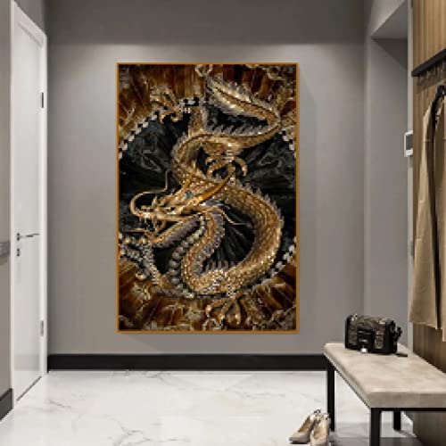 Toile Dragon Chinois Noir et Or 50x70cm, Impression d'Art Moderne d'Exception - 3