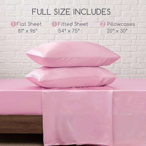 Image of MR&HM 4Pcs Satin Sheets(Full, Pink)