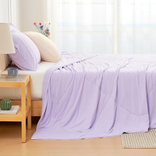 Cozy Bliss Cooling Comforter Twin Size, Cooling Blankets for Hot Sleepers and Night Sweats, Purple Summer Comforter for Twin Size Bed, Breathable Soft Lightweight Silk Smooth